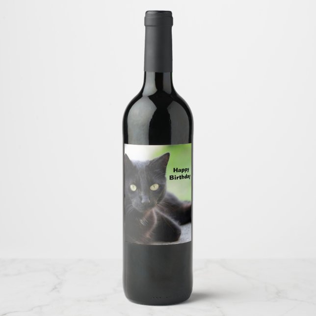 Étiquette Pour Bouteilles De Vin Jolie Black Cat Photo Anniversaire (Devant)