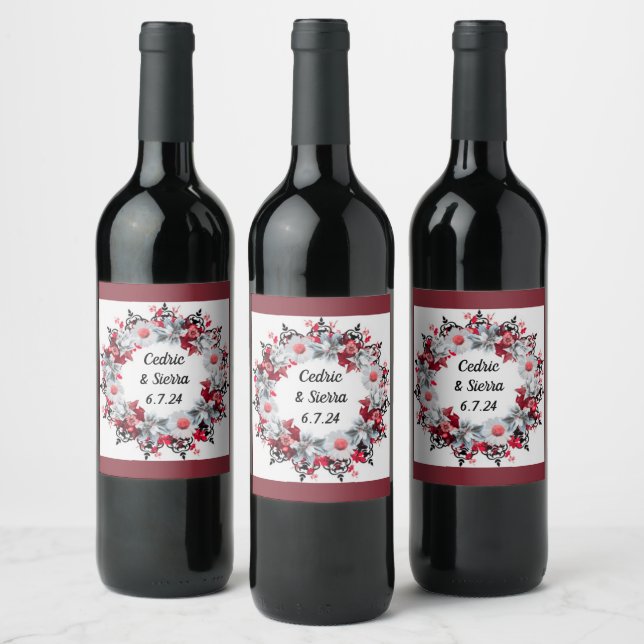 Étiquette Pour Bouteilles De Vin Jolie couronne Design Moderne Design Floral Fleurs (Bouteilles)
