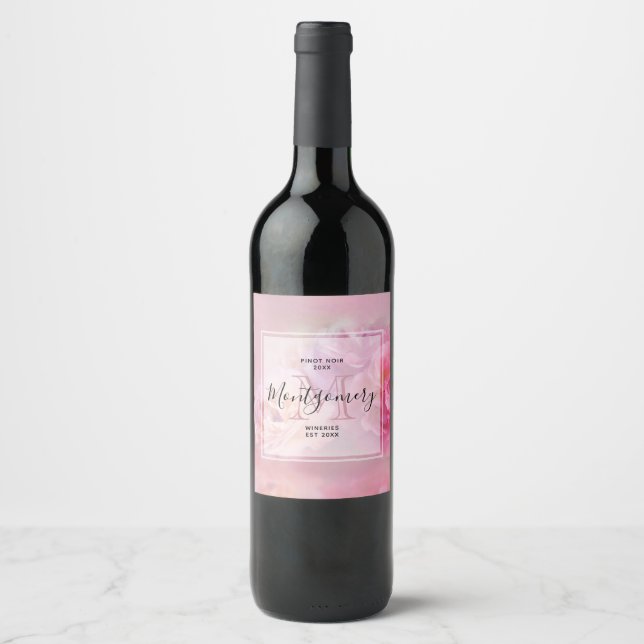 Étiquette Pour Bouteilles De Vin Jolie oeillets Roses Fabrication De Vins Élégants (Devant)