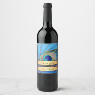 Étiquette Pour Bouteilles De Vin Jolie plume de paon