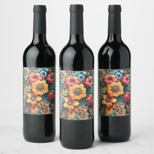 Étiquette Pour Bouteilles De Vin Jolies fleurs