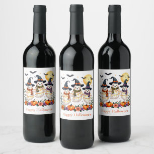 Étiquette Pour Bouteilles De Vin Jolis Fantômes Fleurs Citrouilles Chauves-souris H