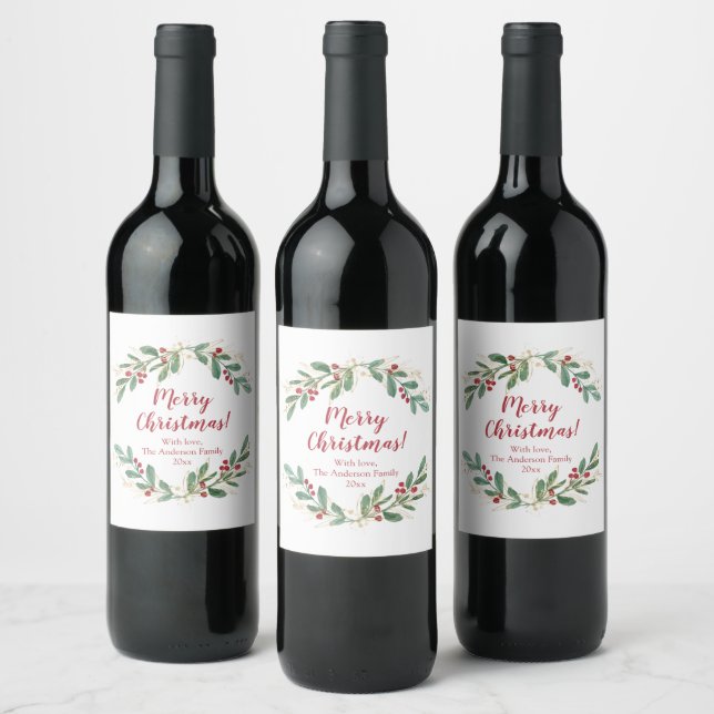 Étiquette Pour Bouteilles De Vin Jour de Noël vert rouge saint élégant (Bouteilles)
