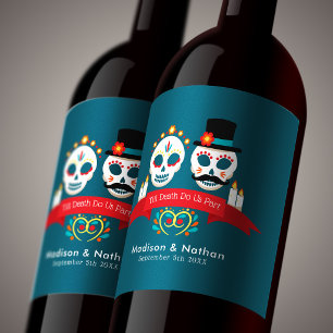 Étiquette Pour Bouteilles De Vin Jour des Morts Crâne de Sucre Mariage Gothique