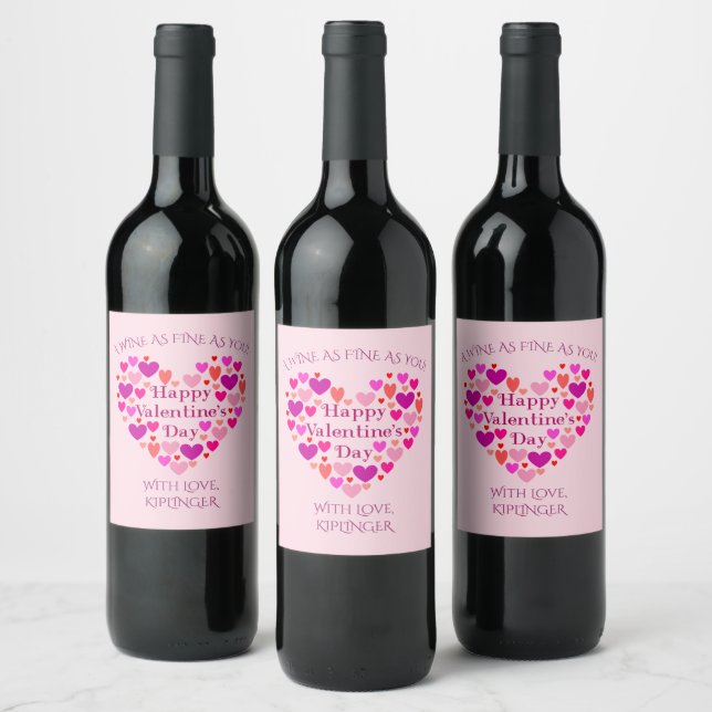 Étiquette Pour Bouteilles De Vin Jour des Valentines aux Coeurs Roses (Bouteilles)