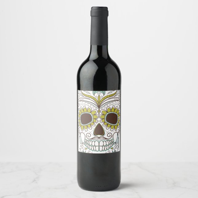 Étiquette Pour Bouteilles De Vin Jour du crâne floral mort (Devant)
