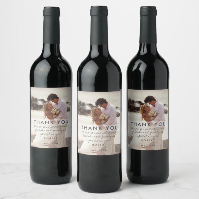 Étiquette Pour Bouteilles De Vin Jour du mariage Photo Merci Favoriser (Bouteilles)