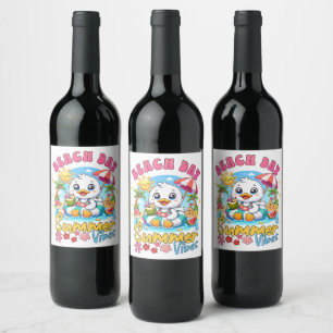 Étiquette Pour Bouteilles De Vin Journée à la plage Ambiance estivale Canard mignon
