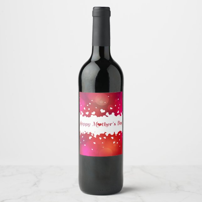 Étiquette Pour Bouteilles De Vin Jovely Happy Mother's Day Hearts (Devant)
