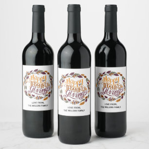 Étiquette Pour Bouteilles De Vin Joyeuse Action de grâce ! Étiquette de vin personn