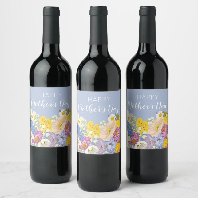 Étiquette Pour Bouteilles De Vin Joyeuse Fête des mères florales (Bouteilles)