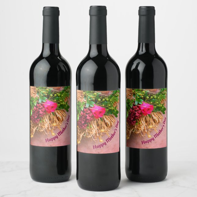 Étiquette Pour Bouteilles De Vin Joyeuse fête des mères, personnalisée (Bouteilles)