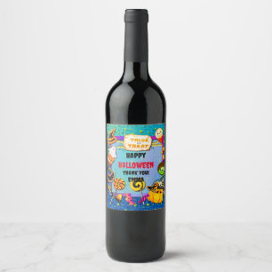 Étiquette Pour Bouteilles De Vin Joyeuse fête d'Halloween remplie de l'astuce