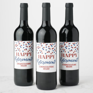 Étiquette Pour Bouteilles De Vin Joyeuse Retraite Confettis Bleus Rouges