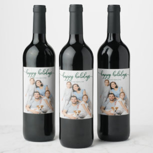 Étiquette Pour Bouteilles De Vin Joyeuses Fêtes Écriture Verte Mignonne Noël