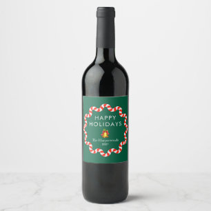 Étiquette Pour Bouteilles De Vin Joyeuses Fêtes Moderne Canne à Sucre Noël Famille