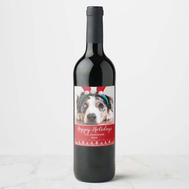Étiquette Pour Bouteilles De Vin Joyeuses fêtes Motif nordique Photo (Devant)