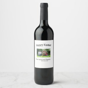 Étiquette Pour Bouteilles De Vin Joyeuses Pâques nom de famille photo réunion simpl