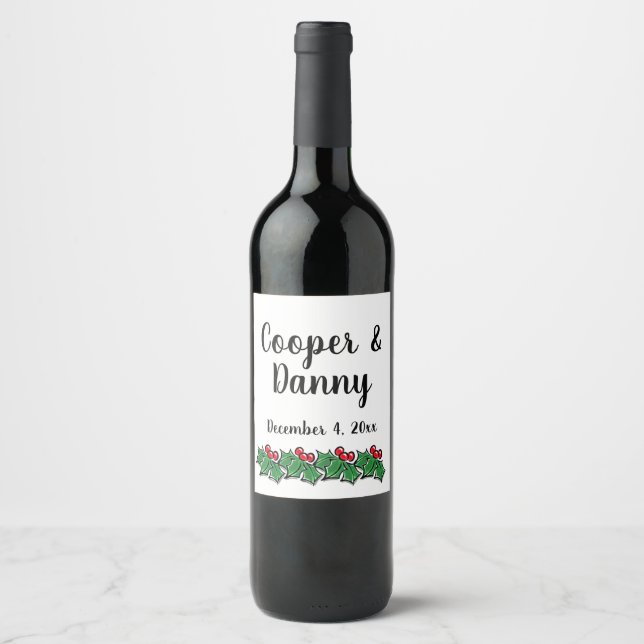 Étiquette Pour Bouteilles De Vin Joyeuses vacances Holly Sprigs, verdure de Noël (Devant)