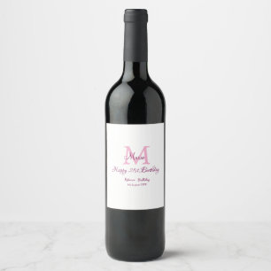 Étiquette Pour Bouteilles De Vin Joyeux 21e Anniversaire rose ajouter nom monogramm