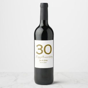 Étiquette Pour Bouteilles De Vin Joyeux 30e anniversaire nom date golden bold lette