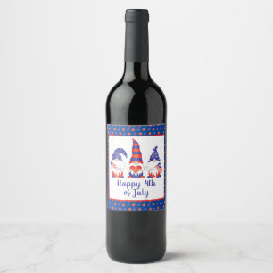 Étiquette Pour Bouteilles De Vin Joyeux 4 juillet Gnomes Rouge Blanc Bleu