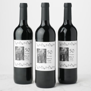 Étiquette Pour Bouteilles De Vin Joyeux 50e anniversaire ajouter nom du couple date