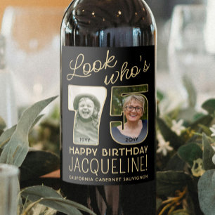 Étiquette Pour Bouteilles De Vin Joyeux Anniversaire 75 ans Fête d'anniversaire 2 p