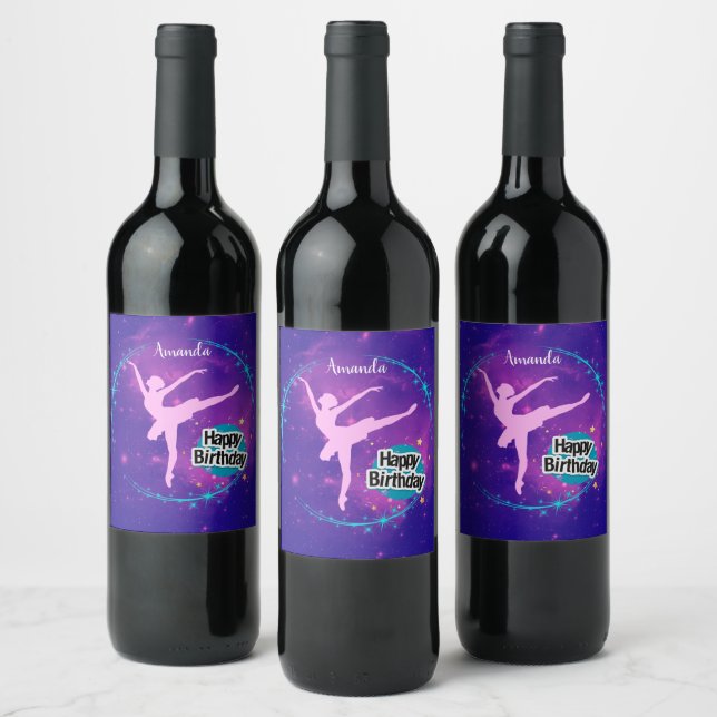 Étiquette Pour Bouteilles De Vin Joyeux anniversaire Ballerina Galaxy Personnalisé (Bouteilles)