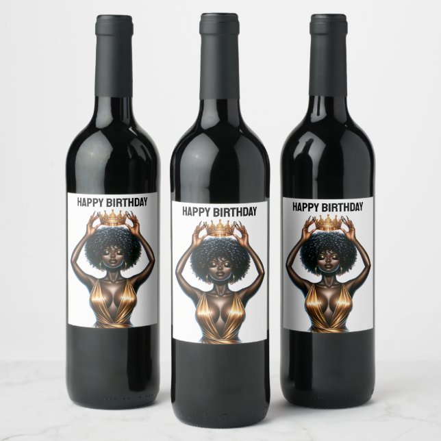 Étiquette Pour Bouteilles De Vin Joyeux anniversaire, belle, reine noire, melanin p (Bouteilles)