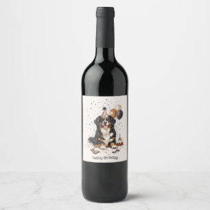 Étiquette Pour Bouteilles De Vin Joyeux anniversaire Bernese Mountain Dog
