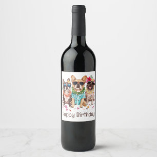 Étiquette Pour Bouteilles De Vin Joyeux Anniversaire Bouldogs français hawaïens Col