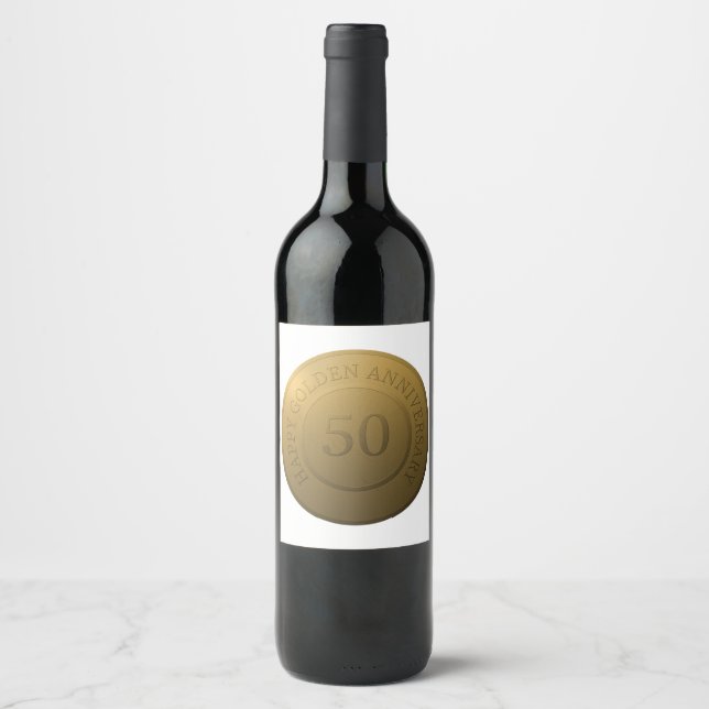 Étiquette Pour Bouteilles De Vin Joyeux anniversaire de mariage d'or (Devant)