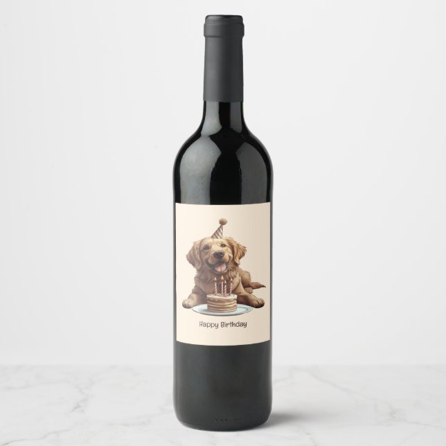 Étiquette Pour Bouteilles De Vin Joyeux Anniversaire Golden Retriever Chien (Devant)