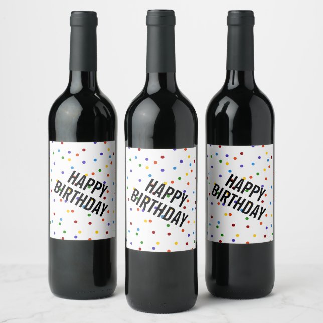 Étiquette Pour Bouteilles De Vin Joyeux anniversaire Rainbow White Polka point (Bouteilles)