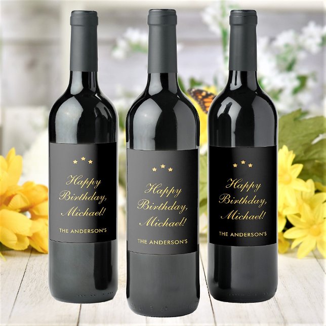 Étiquette Pour Bouteilles De Vin Joyeux Anniversaire Texte Personnalisé Élégant Noi (Créateur téléchargé)