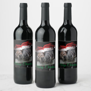 Étiquette Pour Bouteilles De Vin Joyeux Chevaux de Noël