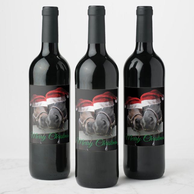 Étiquette Pour Bouteilles De Vin Joyeux Chevaux de Noël (Bouteilles)
