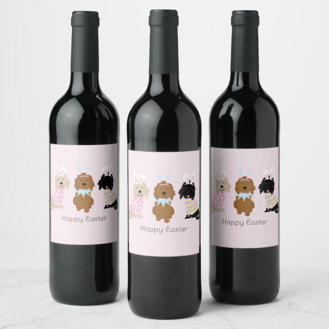 Étiquette Pour Bouteilles De Vin Joyeux Chiens Goldendoodle de Pâques (Bouteilles)