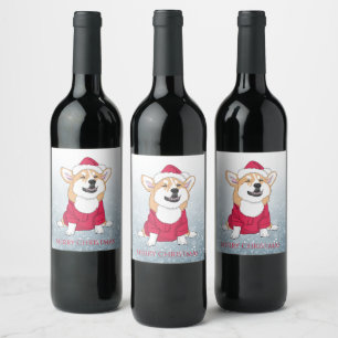 Étiquette Pour Bouteilles De Vin Joyeux Corgi de Noël