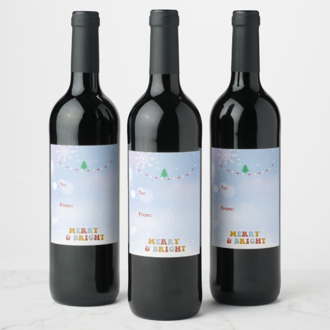Étiquette Pour Bouteilles De Vin Joyeux et lumineux cadeau de Noël Arbre de Vacance (Bouteilles)