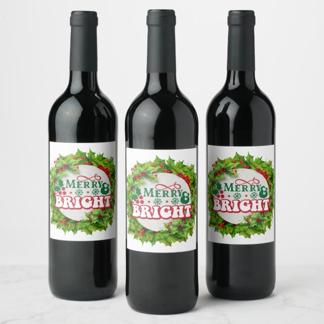 Étiquette Pour Bouteilles De Vin Joyeux Et Lumineux Fun Holly Berries (Bouteilles)