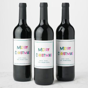 Étiquette Pour Bouteilles De Vin Joyeux et lumineux pin de Noël vert