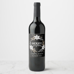 Étiquette Pour Bouteilles De Vin Joyeux floral rustique tout Noël