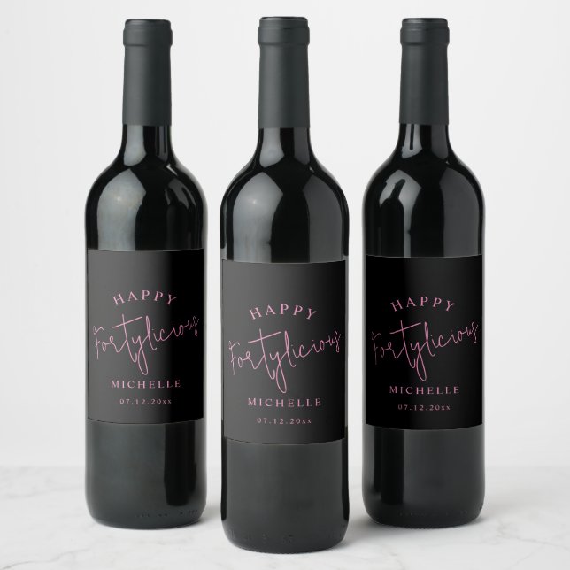 Étiquette Pour Bouteilles De Vin Joyeux Fortylicious 40e Anniversaire Fille rose (Bouteilles)
