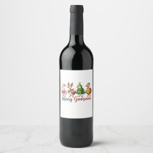 Étiquette Pour Bouteilles De Vin Joyeux Goosemas Oie de Noël portant le chapeau du 
