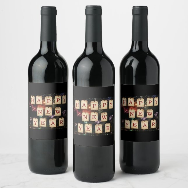 Étiquette Pour Bouteilles De Vin Joyeux Grand Texte du Nouvel An (Bouteilles)