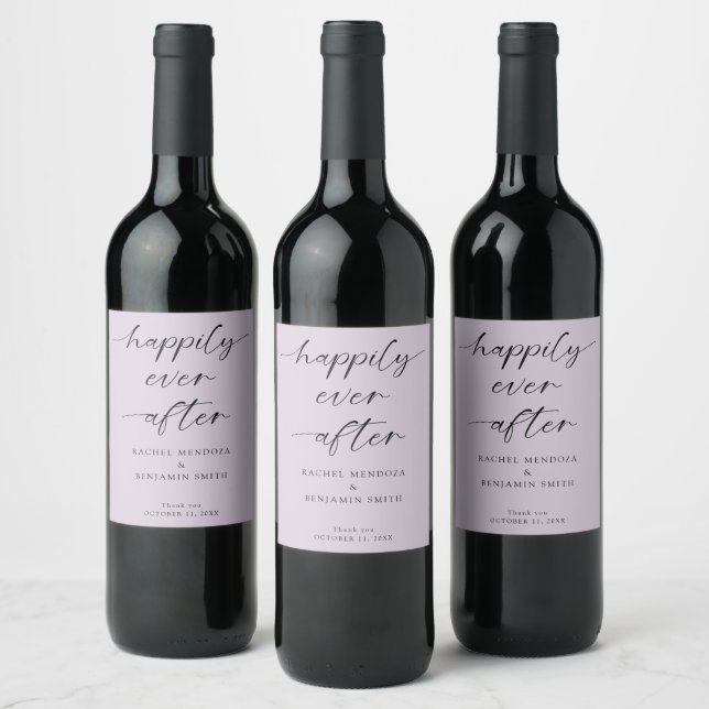Étiquette Pour Bouteilles De Vin Joyeux Jour Après Mariage Purple Script Élégant (Bouteilles)