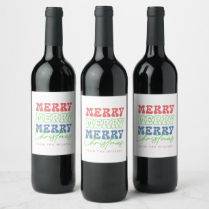 Étiquette Pour Bouteilles De Vin Joyeux, Joyeux, Joyeux Noël typographie rétro