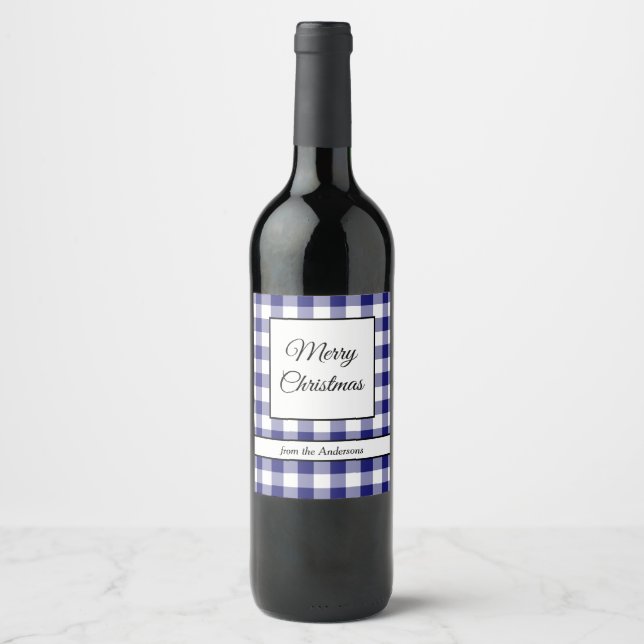 Étiquette Pour Bouteilles De Vin Joyeux Noël bleu rustique (Devant)